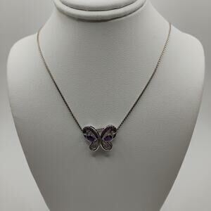 Amethyst Butterfly Pendant on 18-inch Box Chain